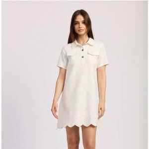 Anthropologie En Saison Cream Eyelet Denim Mini Dress